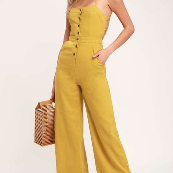 Mustard Marigold Lace Up Criss Cross Back Jumpsuit - Picture 2 of 6
